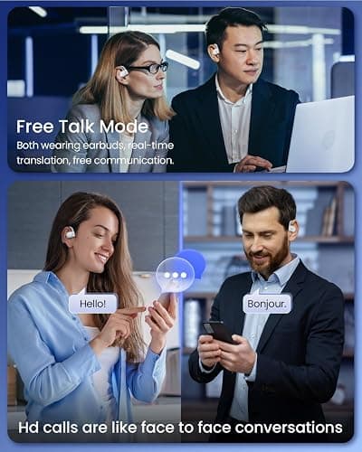 AI Translation Earbuds Real Time 164 Languages 80H Playtime Translator Ear Buds Audifonos Traductores Inglés Español Wireless Earphones Bluetooth AI Headphone for Travel Meeting Learning K08 White thumbnail 3
