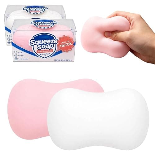 Crunchy Soap Squishy, 2026 New Bead Filled Realistic Soap-Shaped Squeeze Stress Ball ASMR Squishies, White+Pink - Image 1