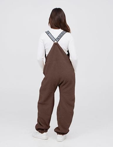 SeekMe Womens Fleece Overalls 2025 Warm Winter Casual Loose Jumpsuits Sherpa Bib Overalls Fuzzy Ski Pants with Pockets thumbnail 5