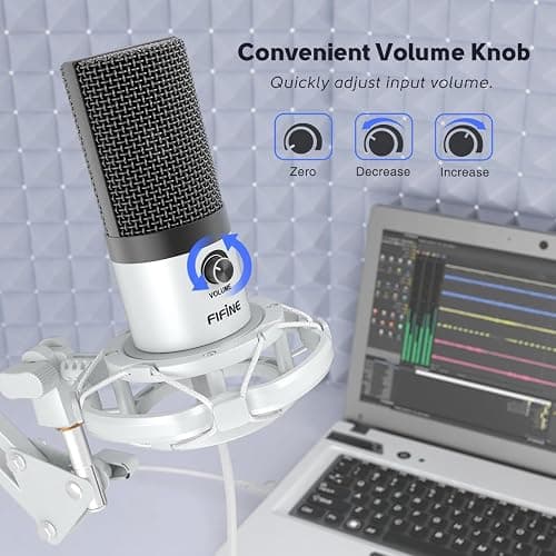 FIFINE USB Recording Microphone Kit, Studio Condenser Microphone for Vocals Music Creation, Voice-Over, Singing with Metal Boom Arm, 16mm Diaphragm, Podcast Mic Set-T669 White thumbnail 3