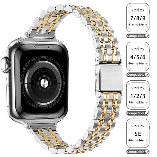 QUNDAXI Slim Watch Band Compatible with Apple Watch 41mm 45mm 42mm 44mm 40mm 38mm Metal Stainless Steel Watchband Suitable for iWatch 10/9/8/7/6/5/4/3/2/1/SE Series Women Luxury Strap thumbnail 2