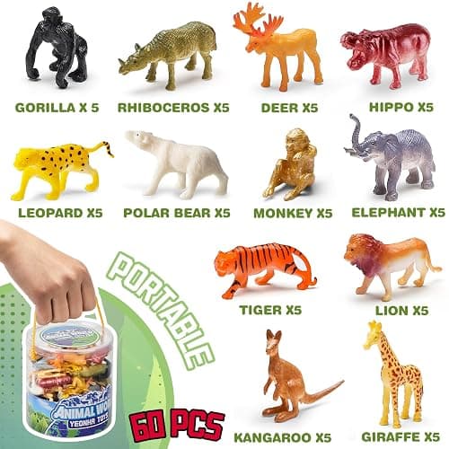 Yeonha Toys 60 Piece Mini Zoo Animal Toy with Gift Box, Realistic Small Plastic Animal Figure Sensory Bins, Jungle Party Favors, Cupcake Topper, School Education, Birthday Gifts for Kids Toddlers thumbnail 6