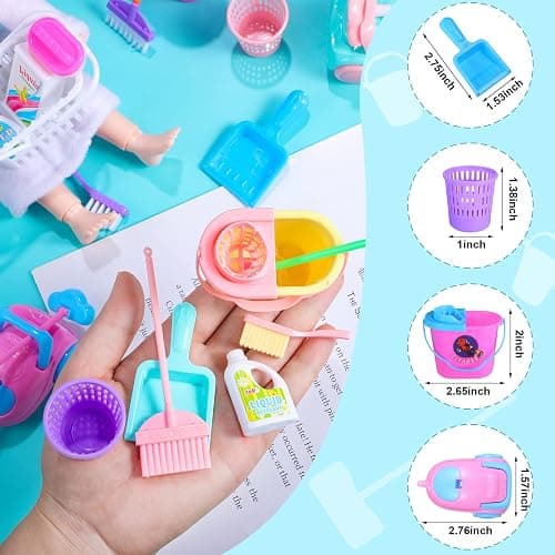 22 Pieces Miniature Bucket Doll Housework Cleaning Supplies Mini Dollhouse Accessories Mop Dustpan, Brush, Broom, Bucket Dollhouse Furniture Decoration Accessories for Dolls Pretend Play, Random Color thumbnail 4