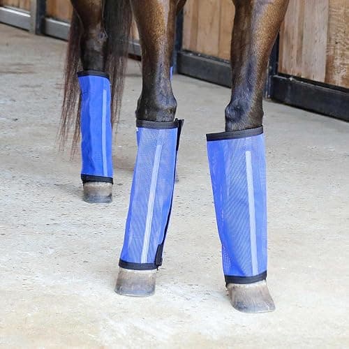 Jeffers Romper Stomper Fly Boots for Horses - Grey, Large – Breathable Mesh Leg Wraps for Insect Protection, Stable Accessories for Summer Turnout, Ride Gear, Horse Hoof & Leg Care - 4 Pack - Indigo - Small thumbnail 6