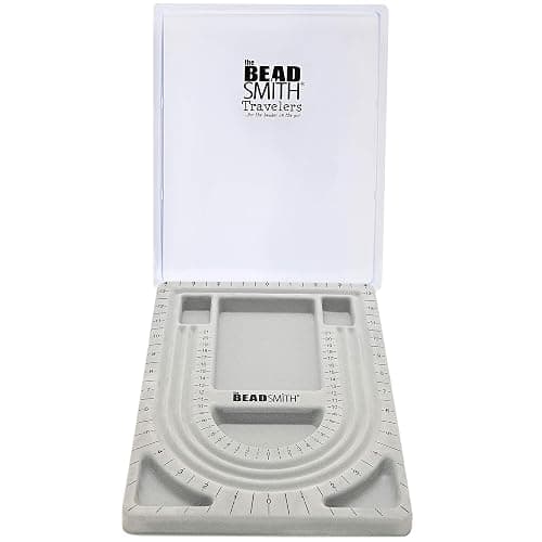 The Beadsmith Bead Board with Cover, Grey Flocked, 3 U-Shaped Channels, 6 Recessed Compartments,13.25H x 9.75L inches, Design Boards for Creating Bracelets, Necklaces and Other Jewelry - Image 1