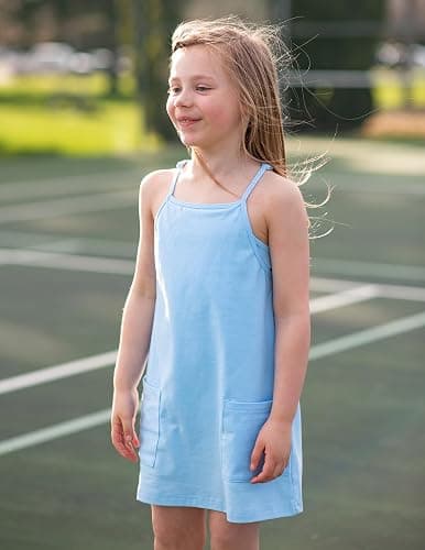 Arshiner Girls Dress with Shorts Casual Summer Spaghetti Straps One Piece Romper Dresses with Pockets for Kid 5-15 Y - 9-10 Years - Light Blue thumbnail 3
