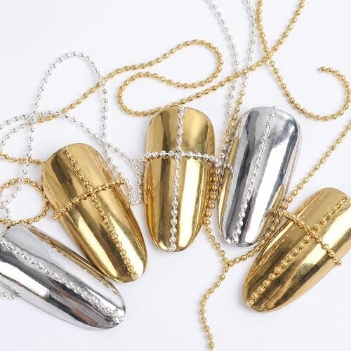 Metall-Nagelketten 1 m x 1 mm, 4 Stück 3D-Nagelketten Gold und Silber Kugelketten für Nagelkunst und DIY-Maniküre-Zubehör thumbnail 4