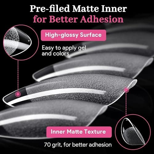 Qiek Short Almond Nail Tips - 15 Sizes 240 PCS Half Matte Full Cover Clear Fake Nails Pre-shaped Press On False Nail Tips Acrylic Soft Nail Gel Tips No C Curve Extension Manicure Home DIY Gelly Tips thumbnail 6