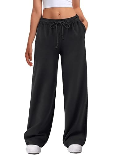 ATHMILE Women's Wide Leg Sweatpants High Waisted Baggy Interior Drawstring Joggers Straight Leg Sweat Pants with Pockets - Image 1