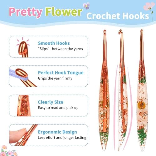 Coopay Crochet Hook, 5.5mm Ergonomic Crochet Hook with Floral Plastic Grips, Stylish and Unique, Ideal for Crocheting Blankets, Dolls, Shawls, Hats, Scarves (I-5.5mm) thumbnail 4
