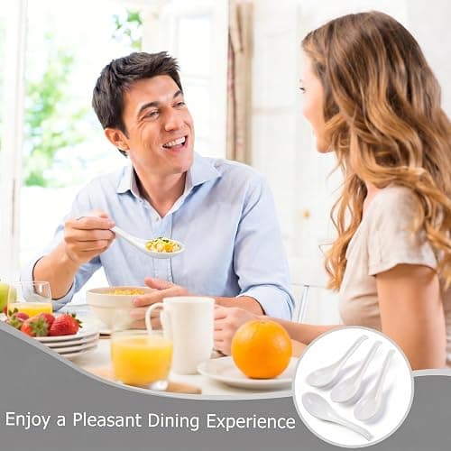 4PCS Asian Soup Spoons, Chinese Japanese Miso Ramen Wonton Dumpling Pho Rice Noodle Soba Soup Spoons, White Melamine Spoons thumbnail 2