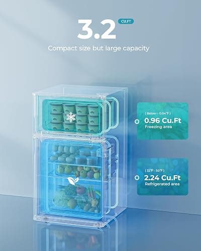 EUHOMY Mini Fridge with Freezer, 3.2 Cu.Ft Mini Refrigerator, Dorm Fridge with 2 Door For Bedroom/Apartment/Office-Food Storage Cooling Drink, Black thumbnail 3