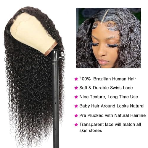 kiss love Glueless Wigs Human Hair Pre Plucekd with Baby Hair 180% Density Deep Wave Closure Wigs Human Hair Glueless Wig with Elastic Band 4x4 Curly Wigs for Women (20Inch) thumbnail 3