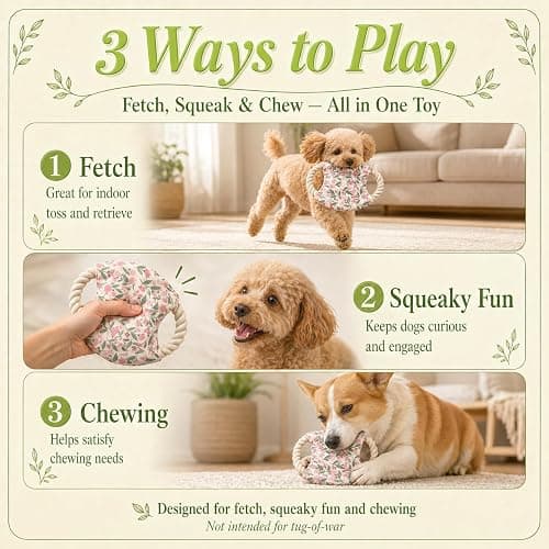 Worlddahe Dog Frisbees Cotton Rope Toys Flying Discs, Teething, Soft Polyester Squeaker Toy for Training,Throwing and Interacting for Anti Boredom & Anxiety, Easy to Clean (Pink) thumbnail 3