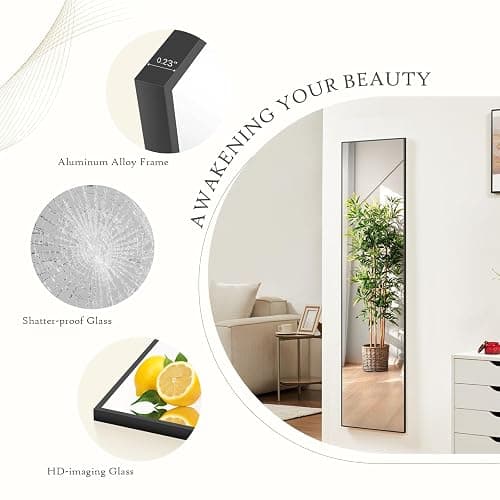 Aidoly Mirror Full Length, Upgraded Body Wall Mirrors with Shatter-Proof Glass, Floor Standing, Hanging or Leaning, Tall Mirror with Stand Aluminum Alloy Frame for Bedroom thumbnail 3