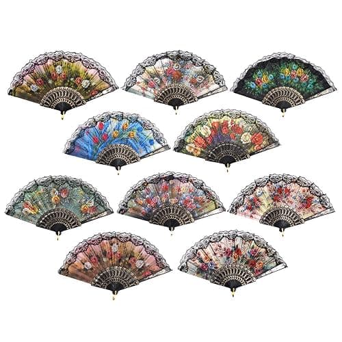HUNANBANG 1 Dozen 12 Pieces Folding Hand Fans Church Wedding Gift, Party Favors, DIY Decoration Gift Size9 Adults Only Wholesale 12pack (Spanish 12 Pack) - Image 1