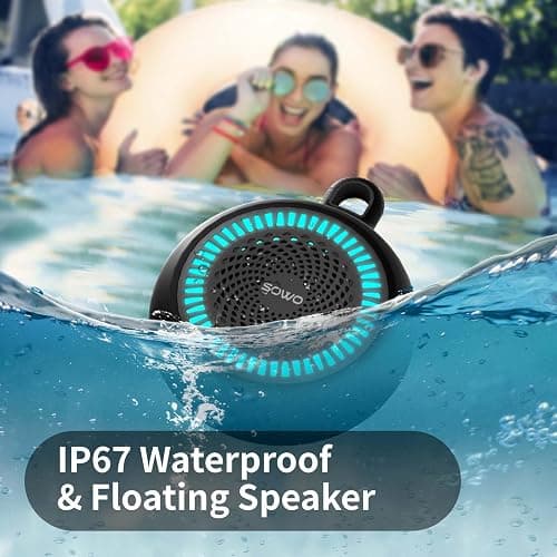 Portable Bluetooth Speaker Wireless - Small Shower Speaker Waterproof with Clip - Powerful Bass and Louder Volume - Colorful Lights and Lightweight with TWS Pairing - Black thumbnail 4