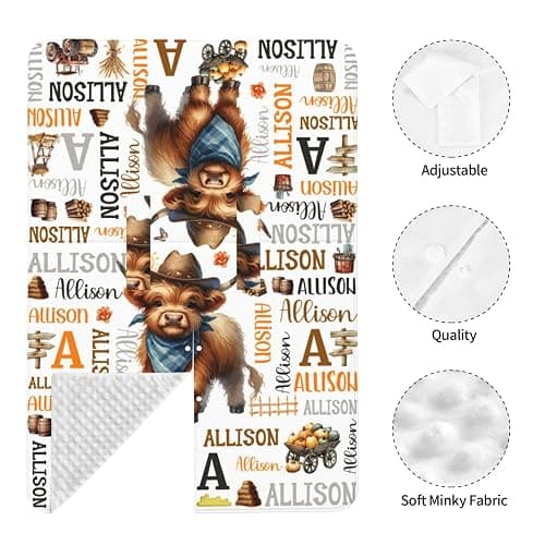 Personalized Baby Western Highland Cow Car Seat Canopy for Babies,Custom Name Car Seat Covers for Boys Girls,Universal Fit for Infant & Toddler & Newborn Breathable Multi-Use Stroller Cover All-Season thumbnail 2