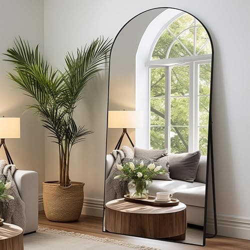 LunaMirror Gewölbter Spiegel Ganzkörperspiegel 192 x 85 cm Stehspiegel Bodenspiegel Groß Standspiegel für Schlafzimmer Wohnzimmer Flur Eingang Wandspiegel Schwarzer - Image 1