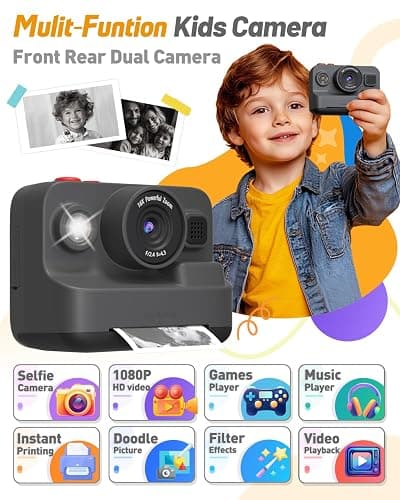 Yehtta Kids Camera Instant Print, Dual-Lens Front Rear Selfie Camera for Kids, Christmas Birthday Gifts Toys for 3-12 Year Old Boys Girls, 2.4in Screen 1080P Kid Digital Cameras with 32G Card thumbnail 2