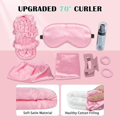 Gwabee Satin Heatless Curls Overnight Hair Curlers to Sleep In Hair Curler Rollers No Heat Hair Wrap for Curls Headband, 70" Satin Heatless Curling Rod Set for Women Long Waves Hair Volume-Pink 10PCS thumbnail 3