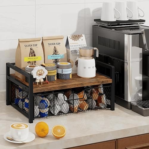 Homode Tea Bag Organizer, Wood Tea Organizers and Storage Chest, Teabag Holder with Storage Drawer,Tea Station Chest Display Container Box for Countertop Kitchen, Rustic Brown thumbnail 2