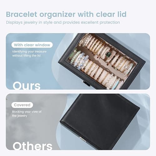 Lolalet Bracelet Display Holder with Clear Lid -Black | Jewelry Organizer with 2 Velvet Display Rods, Perfect Storage Case for Bangles, Bracelets, and Watches, Great Gift for Her thumbnail 4