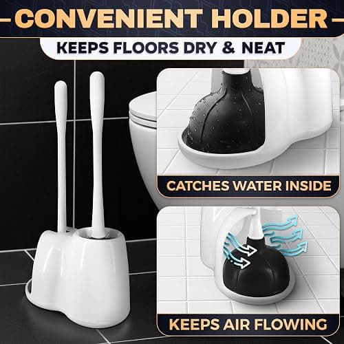 2-in-1 White Toilet Brush and Plunger Set with Holder – Compact Bathroom Cleaning Combo, Strong Rubber Plunger & Stiff Bristle Brush, Space-Saving Stand, Fits Most Standard Toilets, 9.3×6.3×15.2 inch thumbnail 8