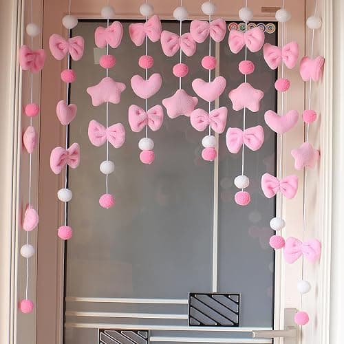 Kynthyre Cute Plush Curtain for Door Window Wall 33" W x 36" L Self-Adhesive Pink Bow Heart-Shaped Kawaii Curtain for Living Room and Bedroom Decor thumbnail 4
