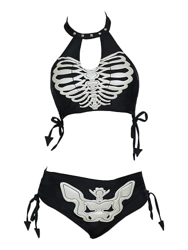 Meowcos Gothic-Bikini-Badeanzug, Gothic-Stil, einzigartiger schwarzer Totenkopf-Druck, dunkler Stil, Gothic-Badeanzug - Image 1