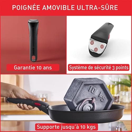 Tefal Ingenio Batterie cuisine 20 pcs, Poêles, Casseroles, Wok, Sauteuse, Couvercles, Poignées amovibles, Induction, Acier inoxydable, Compatible lave-vaisselle, Garantie 5 ans, Emotion L897SJ04 thumbnail 6