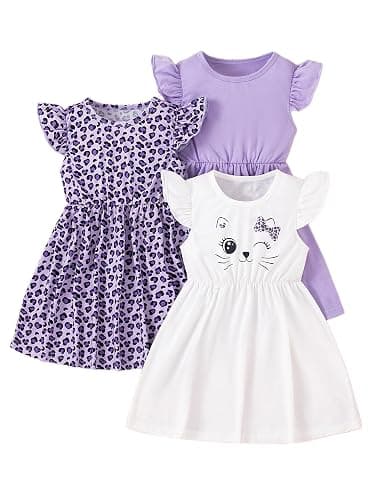 Girls Dresses Toddler Girls Dress 3-Pack Casual Party Print Skater A-line Dress Sundress - Image 1