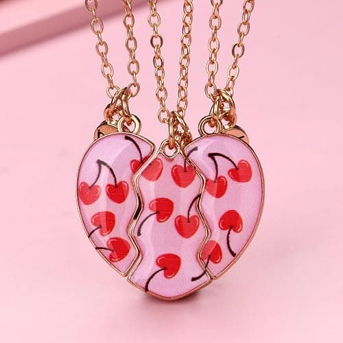 Best Friend Necklace for 3, Cartoon Heart Matching Magnetic Pendant 3PCS Friendship BFF Jewelry thumbnail 3