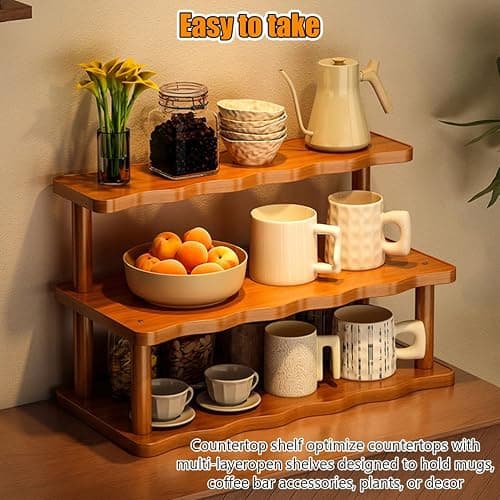 STEHEMO Coffee Mug Holder Countertop, Coffee Station Organizer, Counter Shelf for Tea Coffee Bar Accessories, Matcha Stand, Cup Display, Kitchen Condiment Storage Rack,3tier,19.69IN thumbnail 5