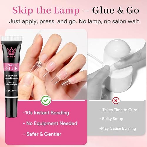 QIEK No-Lamp Nail Glue & Remover Set for Press Ons, 10ml Quick Dry 28 Days Super Strong Hold Glue on Nails, 10g Gentle Easy Removal with Tools Set for Beginner DIY Home, Not for Gel Polish Base Coat thumbnail 3