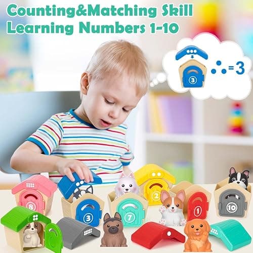 Aigybobo Learning Toys for Toddlers 1 2 3 Year Old, 20 Pcs Pet Dog Toys for Kids, Animal Counting Matching Sorting Fine Motor Educational Playset, Puppy Gifts for Baby Boys Girls Age 12-18 Months thumbnail 6