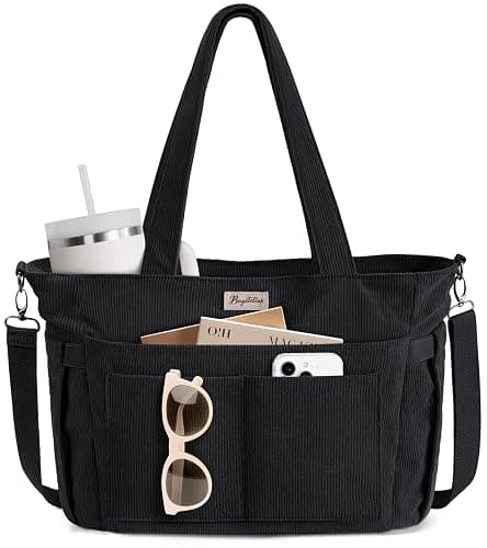 Bagstellar Corduroy Tote Bag for Women, 17 Pockets Laptop Work Tote Bag Lightweight Teacher Nurse Bible Bag for School Travel | with 40oz Cup Holder - Image 1