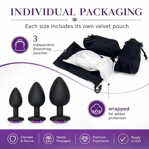 Anal Sex Trainer 3PCS Silicone Jeweled Butt Plugs, Eastern Delights Anal Sex Toys Kit for Starter Beginner Men Women Couples, Black thumbnail 4