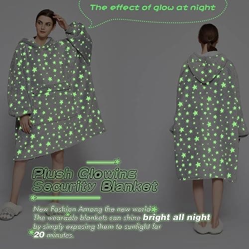 KFUBUO Wearable Blanket Hoodie for Adults Sherpa Glow in The Dark Oversized Sweatshirt Blanket with Pockets Cute Birthday Gifts for Women - Image 1