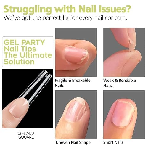 GELPARTY XL Long Square Nail Tips – 240pcs Clear ABS Full Cover Tips, 12 Sizes, Extra Long Straight Square False Nails for Acrylic & Gel Extensions, Nail Salons & DIY thumbnail 6