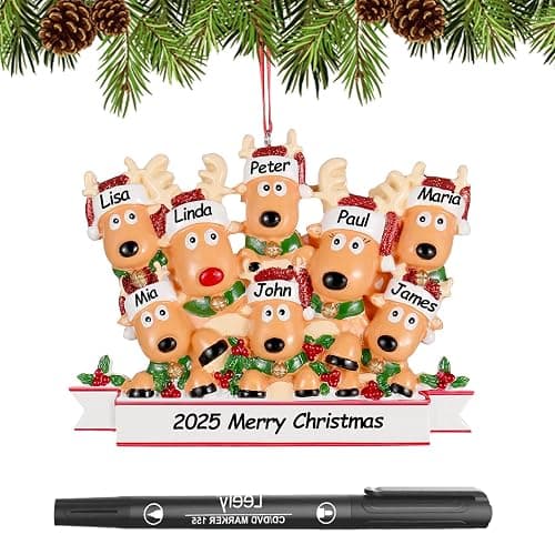 Personalized Christmas Ornaments 2025 Family of 2/3/4/5/6 Reindeer Custom Christmas Ornament with Names Customized Family Ornaments for Christmas Tree Decoration Customized Gifts, Reindeer Family of 8 thumbnail 4