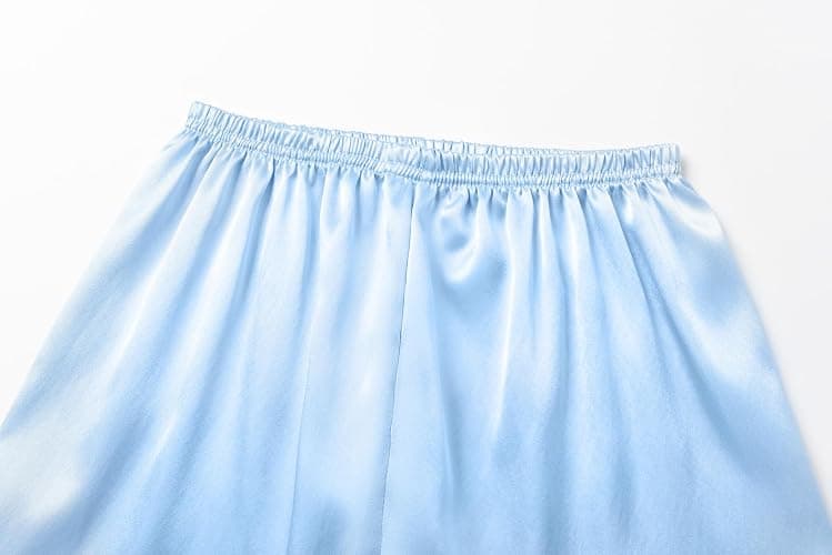 CYCHELRY Big Girls Satin Pajamas Summer Short Sleeve Button Down Silky Nighty PJS 2PCS Sleepwear Set Size 8-16 thumbnail 5
