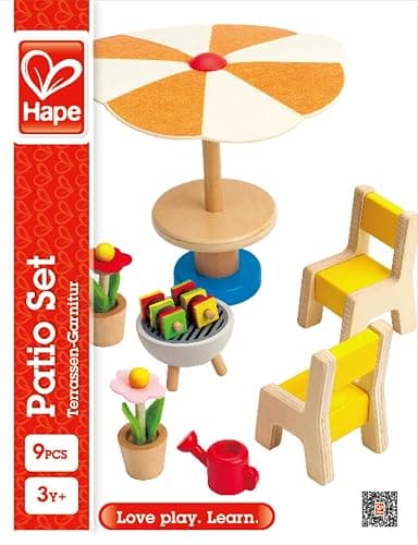 Hape Wooden Patio Set| Pretend Doll House Furniture with Accessories for Kids thumbnail 3