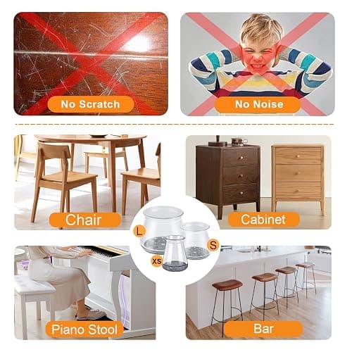 GICUNK 32Pcs Chair Leg Floor Protectors, Transparent Silicone Chair Leg Caps With Felt Pads, Floor Protectors For Furniture Legs For Hardwood/Tile Floors(Extra Small Fit:13-22.9mm) thumbnail 7