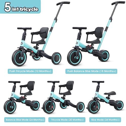 newyoo Tricycles for 1-3 Year Olds, Toddler Bike, Birthday Gift and Toy for Boys and Girls, Toddler Tricycle with Parent Push Handle, Trike with Backrest and Safety Belt, Blue, TR007 thumbnail 4