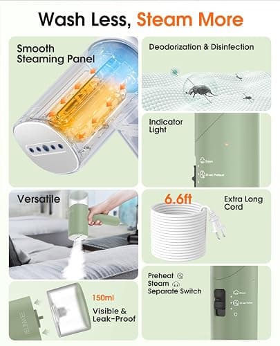 Handheld Steamer for Clothes, 1200W Foldable Travel Steamer, 20 Sec Preheat Garments Wrinkle Remover, 120V Portable Hand Iron with 150ml Water Tank, Clothes Steamer for Home Travel-Green thumbnail 6