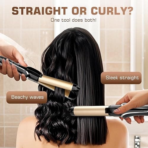 Gifts for Women Curling Iron, 2 in 1 Hair Straightener and Curler, 1.25 Inch Ceramic Curling Wand with Adjustable Temperature, Dual Voltage for All Hair Types, thumbnail 4