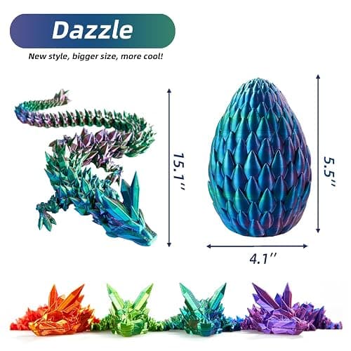 3D Printed Dragon Egg, 15Inch Crystal Dragon with Egg,Surprise Egg,Articulated Fidget Toys for Executive Home Office Decor,Toys for Kids Gifts thumbnail 2