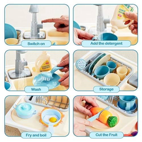 Beright Play Kitchen Sink Toys, Toddler Sink Toys with Upgraded Faucet, Pretend Play Toys Running Water, Perfectly Matched with Beright Sensory Table thumbnail 6