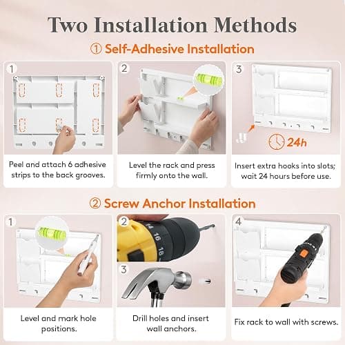 Lifewit Plastic Adhesive Bedside Shelf, Floating Pegboard Shelves, Key Remote Control Holder, Wall Organizer for Glasses, Phone, Earbuds, Bedroom Decor, Dorm Room Essentials, White thumbnail 8